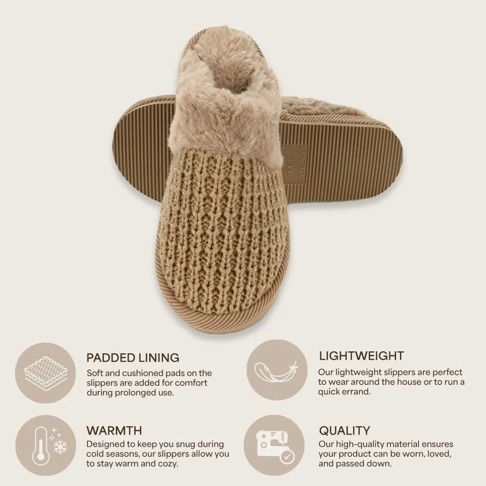 C.C Pattern Knitted Slip-On Slippers With Faux Fur Lining Indoor-Outdoor House For Women