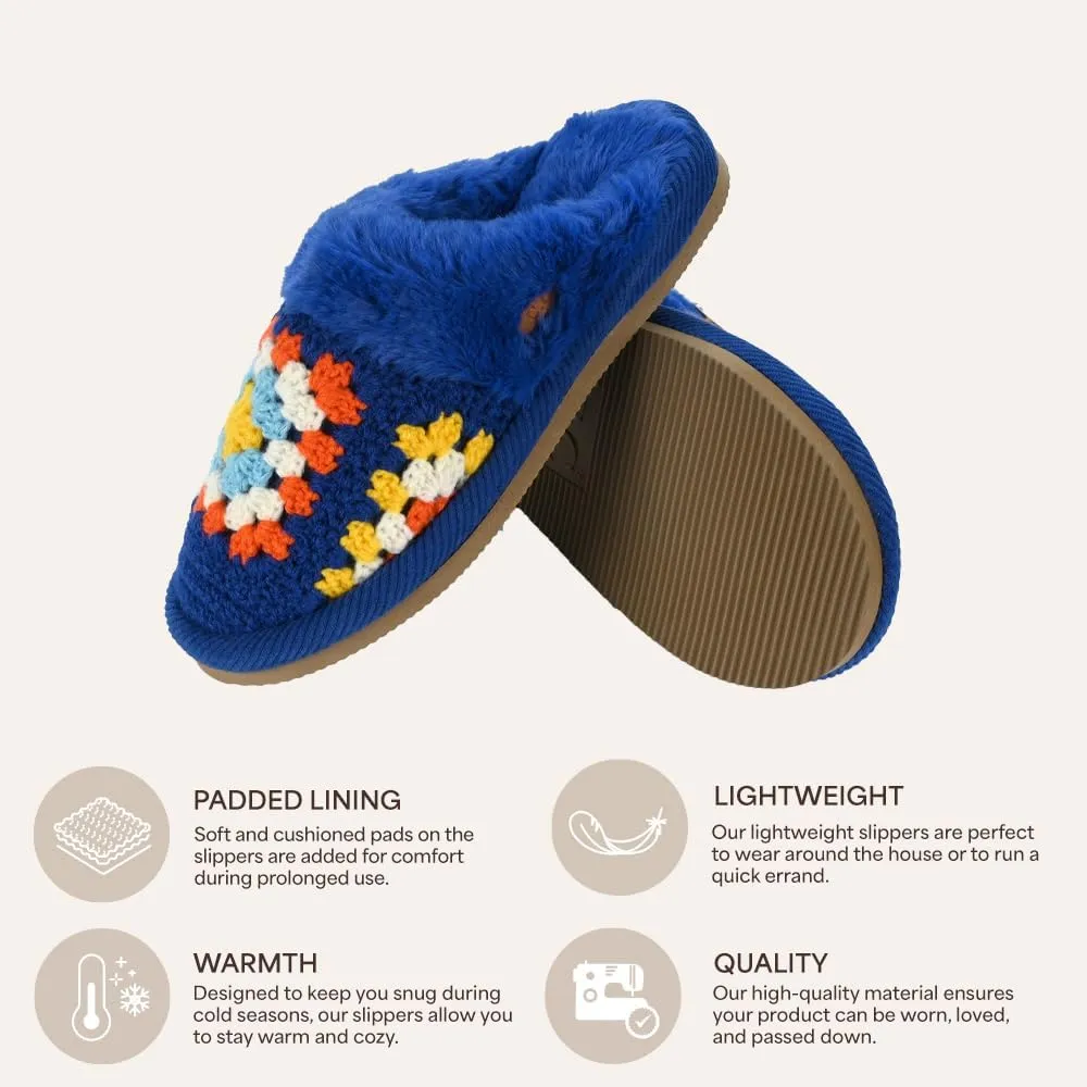 C.C Pattern Knitted Slip-On Slippers With Faux Fur Lining Indoor-Outdoor House For Women