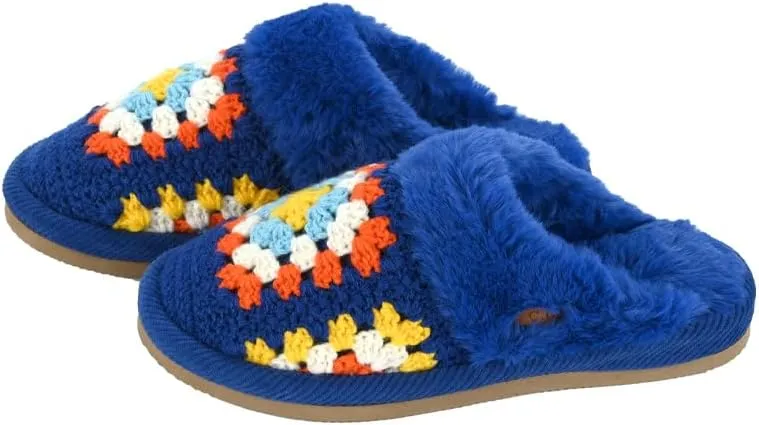 C.C Pattern Knitted Slip-On Slippers With Faux Fur Lining Indoor-Outdoor House For Women