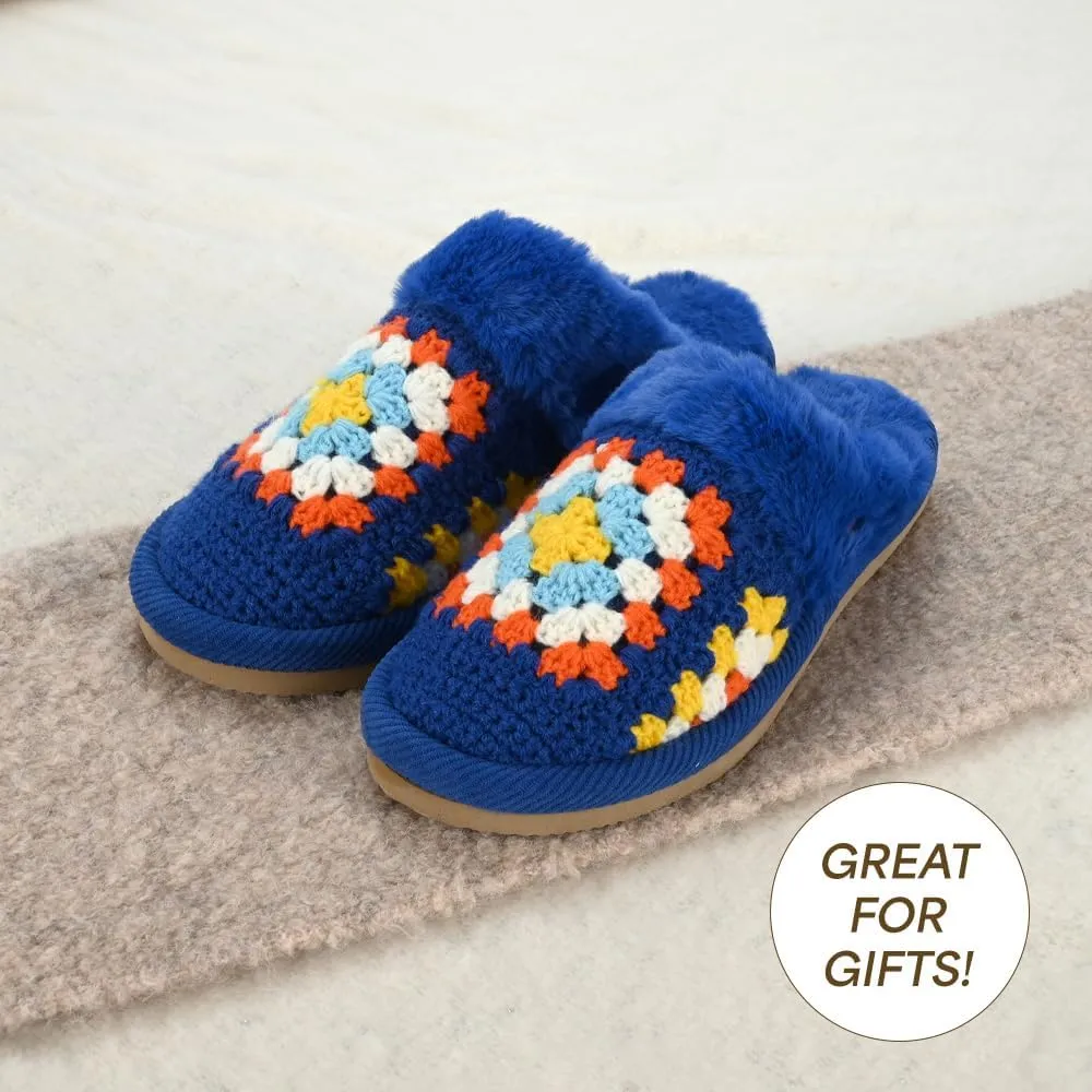 C.C Pattern Knitted Slip-On Slippers With Faux Fur Lining Indoor-Outdoor House For Women