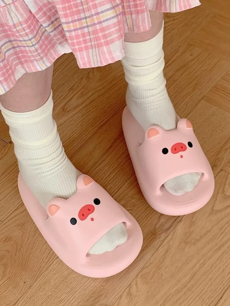 CEINOM Kawaii Pig Slippers for Women teen girls Pillow Cloud Slippers Bathroom Gym Soft Sole Open Toe House Slides