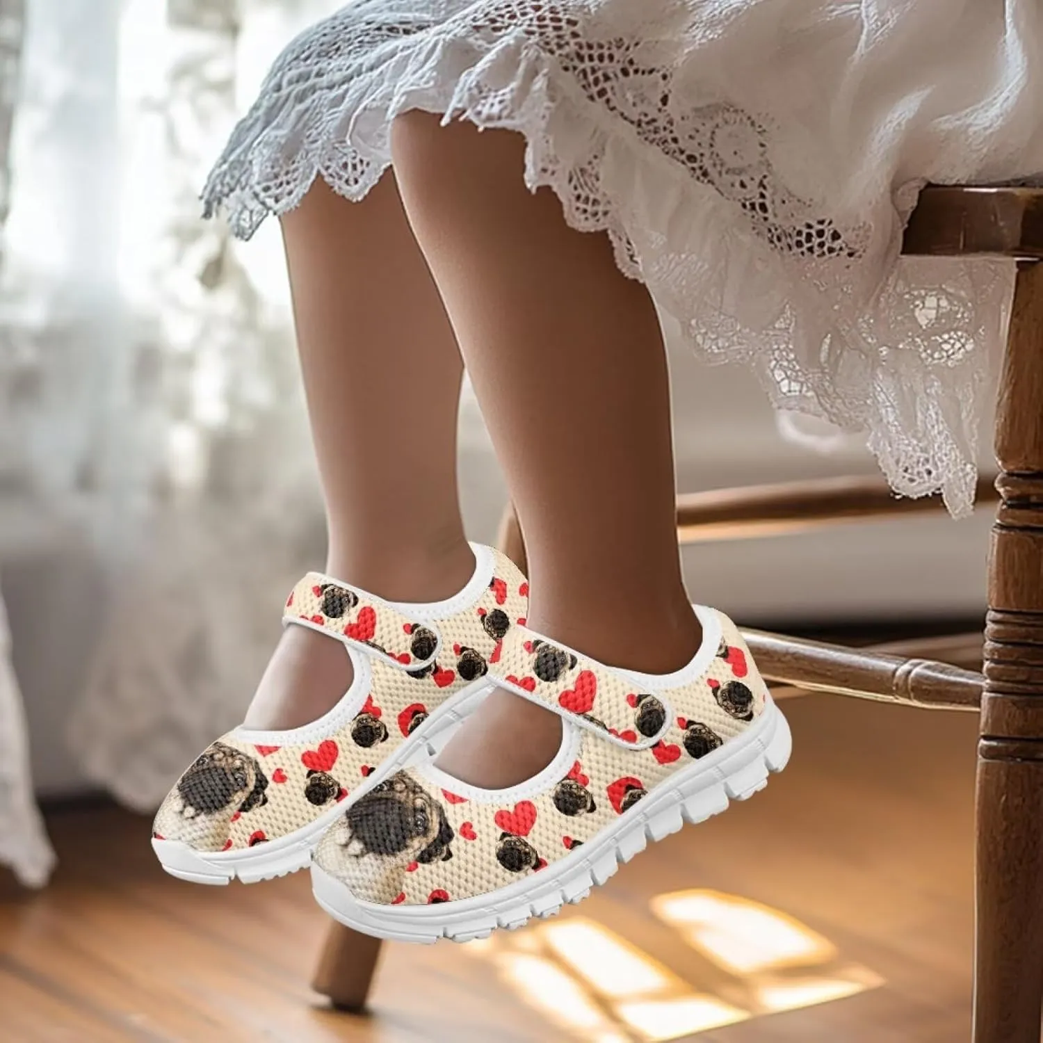chaqlin Dog Girls Dress Shoes Mary Jane Running Athletic Shoes Lightweight Barefoot Flat Breathable Mesh for Outdoor Indoor