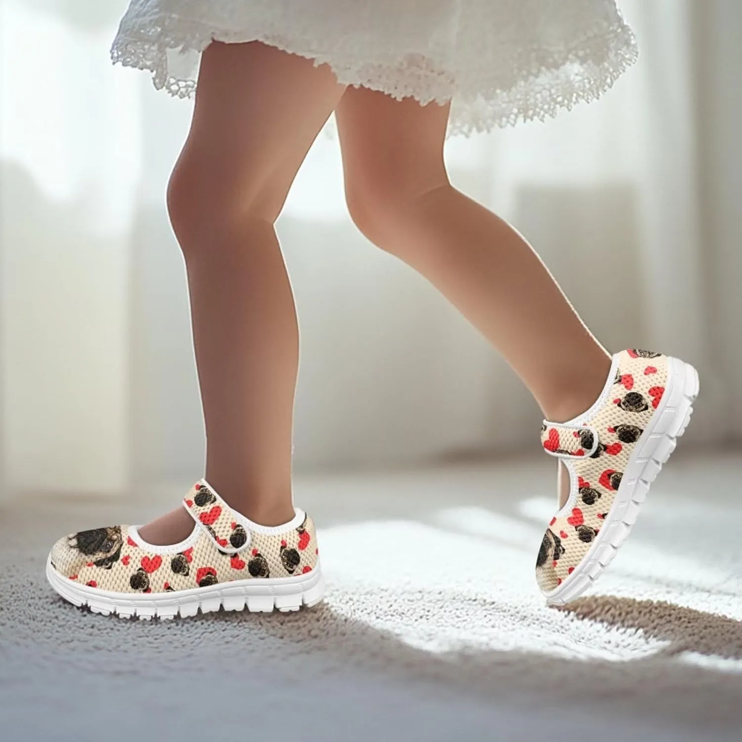 chaqlin Dog Girls Dress Shoes Mary Jane Running Athletic Shoes Lightweight Barefoot Flat Breathable Mesh for Outdoor Indoor