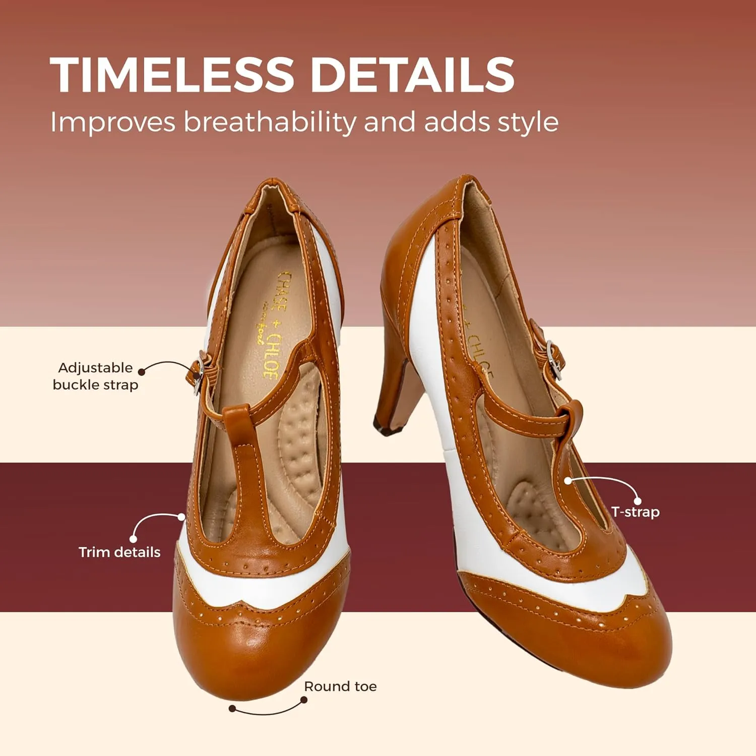 Chase & Chloe Lace-Up Vintage Cut-Out Women's Heeled Oxford
