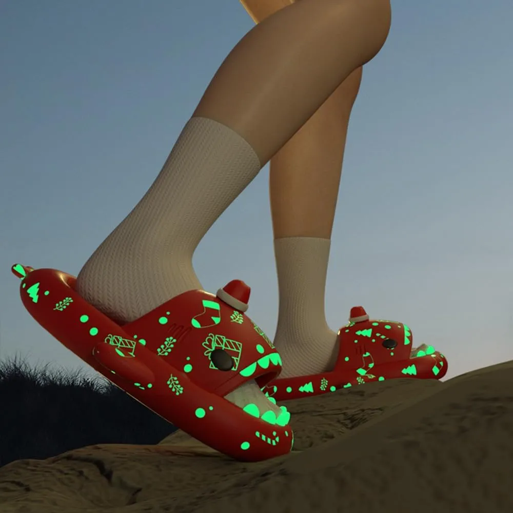 Christmas Halloween Shark Slides,3D Cloud Cartoon Spooky Glow in the Dark Novelty Soft Open Toe Slippers
