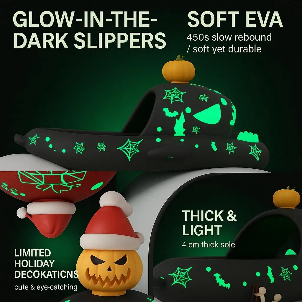 Christmas Halloween Shark Slides,3D Cloud Cartoon Spooky Glow in the Dark Novelty Soft Open Toe Slippers