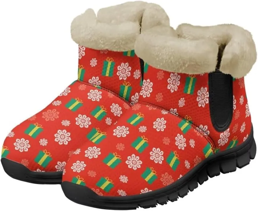 Christmas Print Womens Snow Boots Fur Lined Anti-Slip Lightweight Ankle Boots