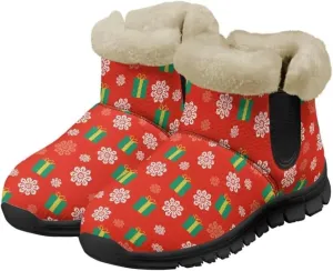 Christmas Print Womens Snow Boots Fur Lined Anti-Slip Lightweight Ankle Boots