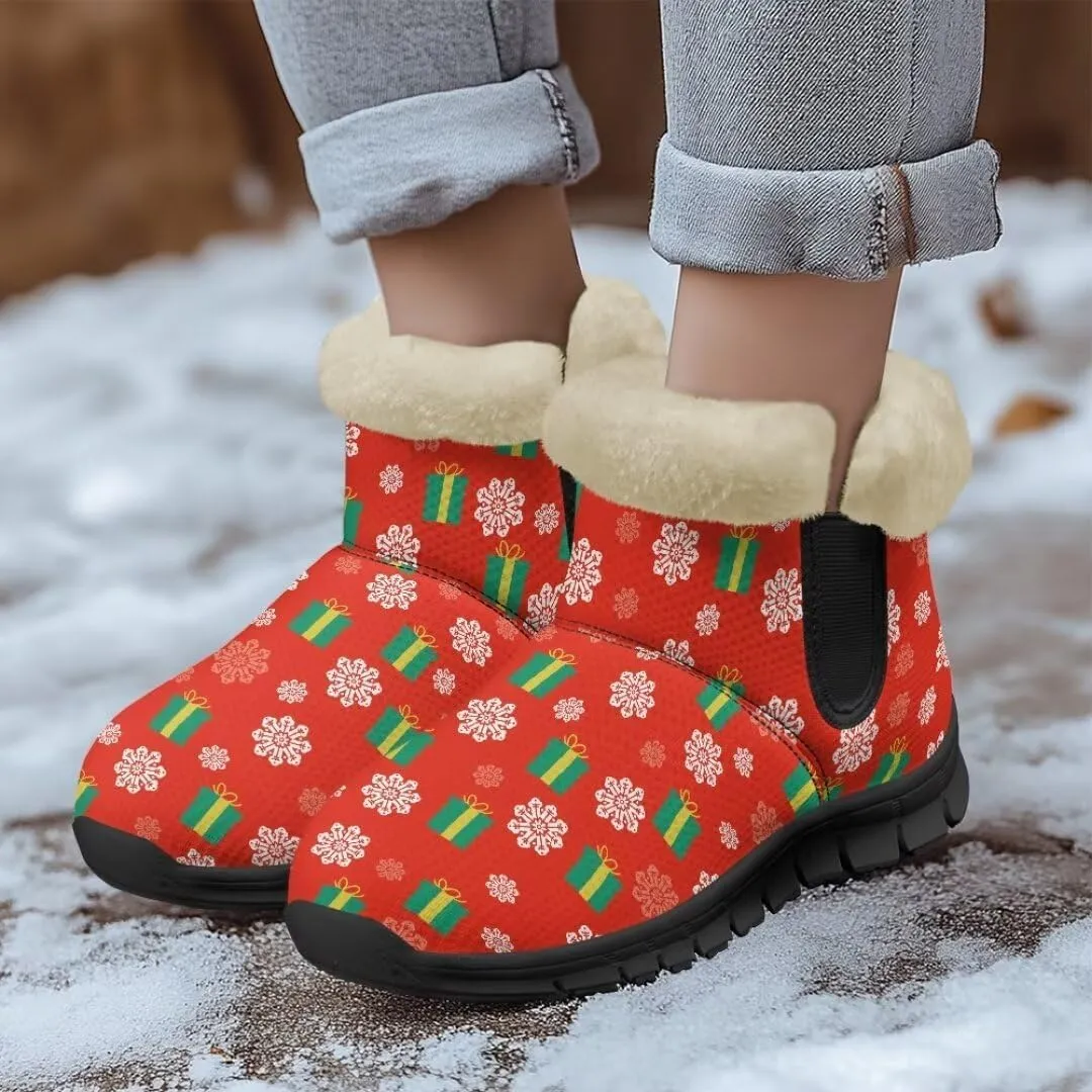 Christmas Print Womens Snow Boots Fur Lined Anti-Slip Lightweight Ankle Boots