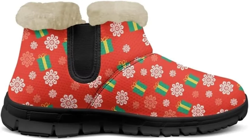 Christmas Print Womens Snow Boots Fur Lined Anti-Slip Lightweight Ankle Boots
