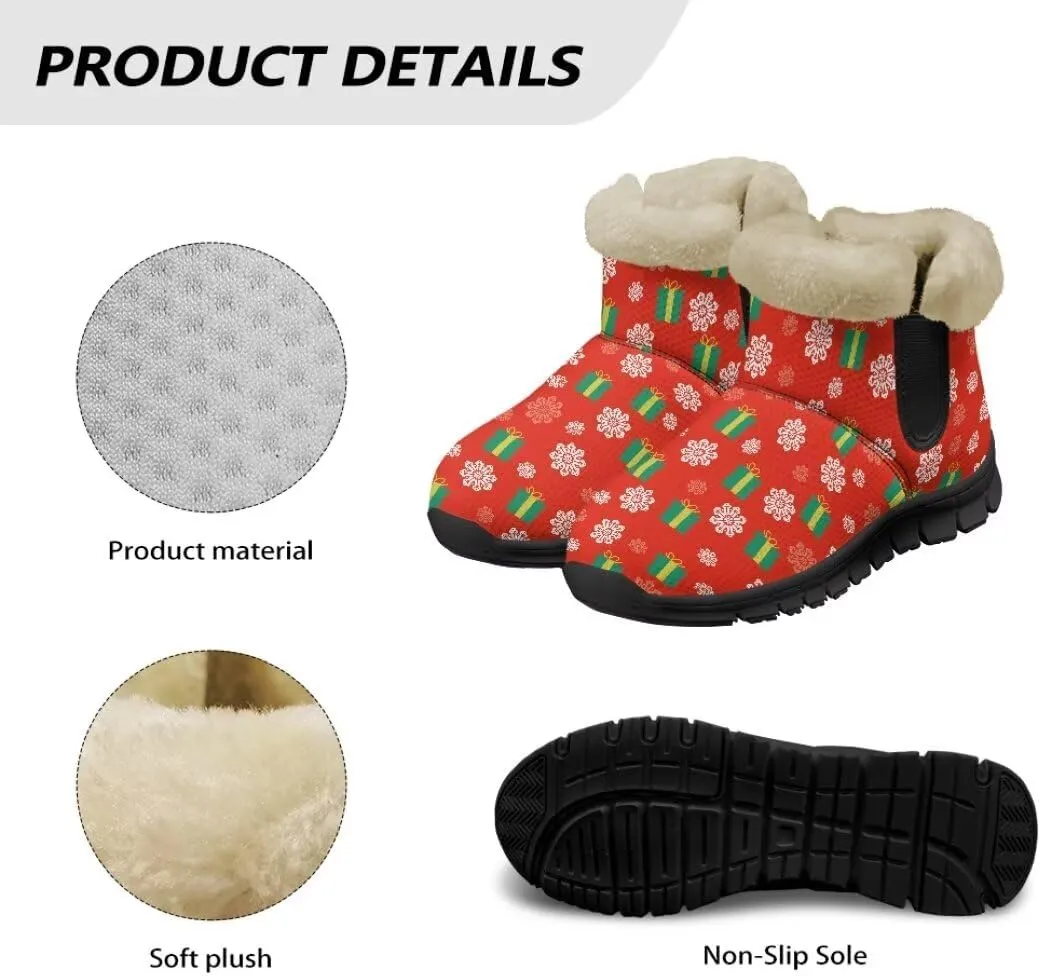 Christmas Print Womens Snow Boots Fur Lined Anti-Slip Lightweight Ankle Boots