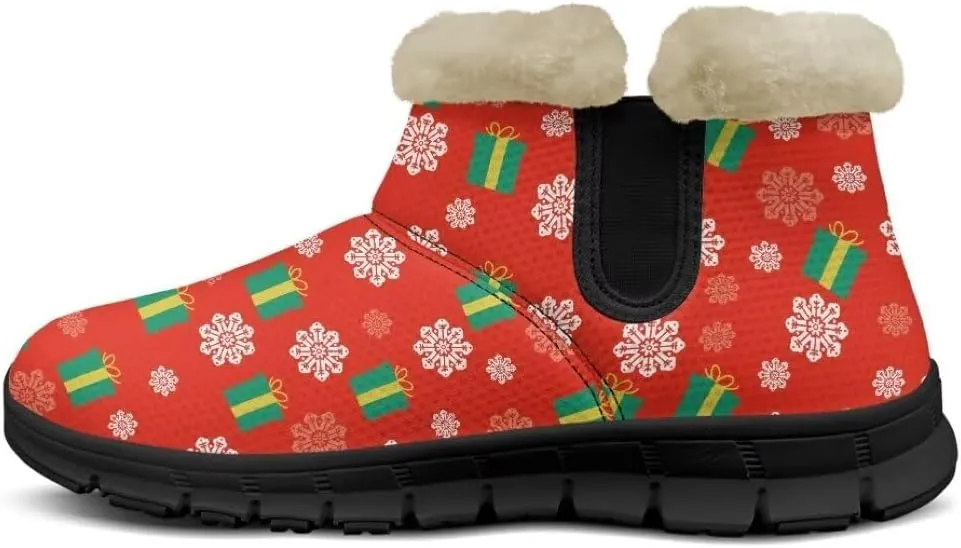 Christmas Print Womens Snow Boots Fur Lined Anti-Slip Lightweight Ankle Boots