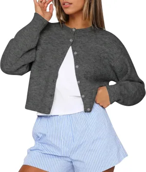 Cioatin Women Y2K Open Front Button Down Crop Sweater Cardigan Long Sleeve Lightweight Knit Pullover Fall Outfits Tops