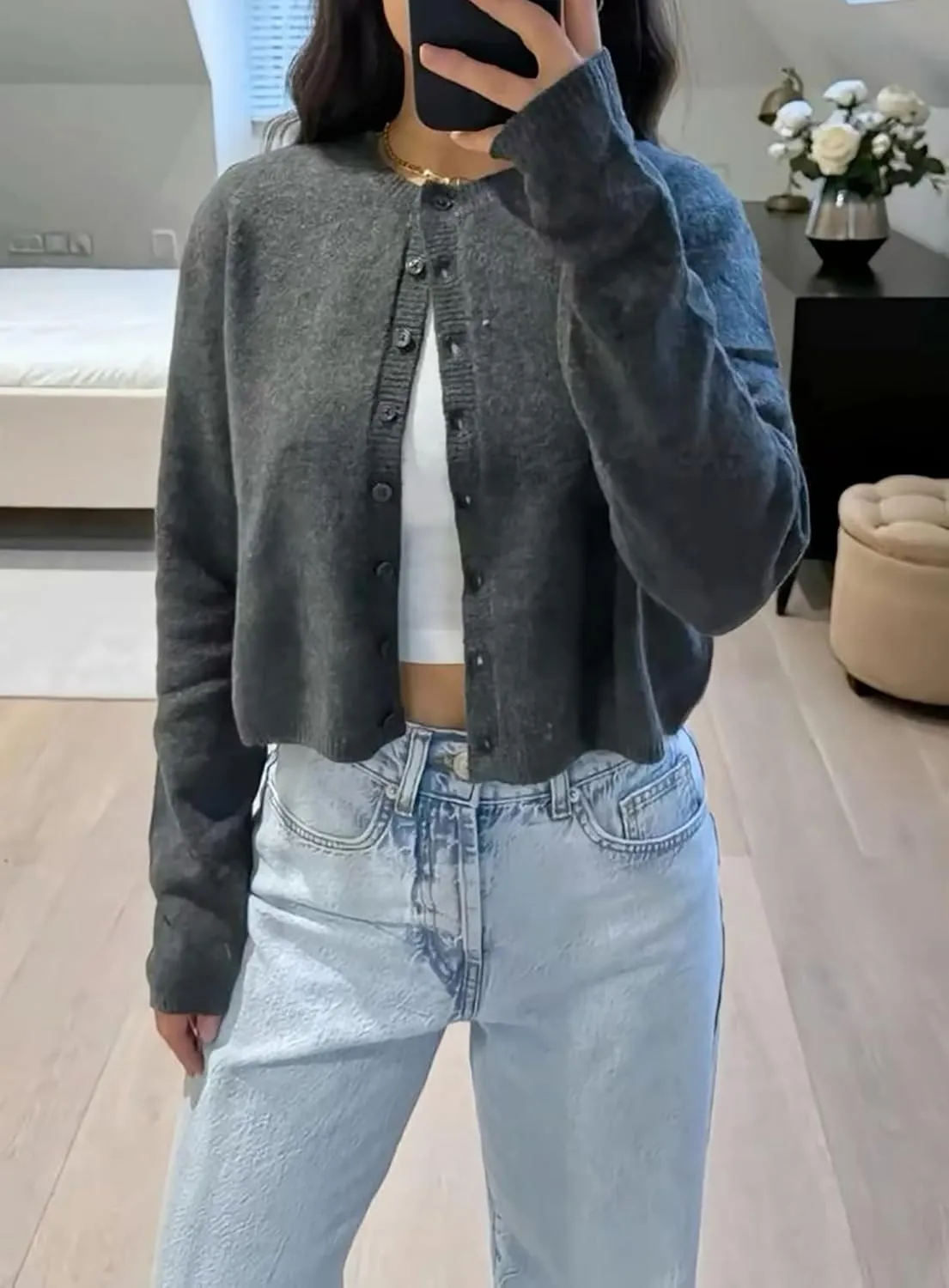 Cioatin Women Y2K Open Front Button Down Crop Sweater Cardigan Long Sleeve Lightweight Knit Pullover Fall Outfits Tops