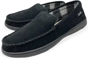 Clarks Men's Freddie Suede Moccasin House Shoe Indoor & Outdoor Slip Resistant Flexible Outsole Slipper (Black, 7)