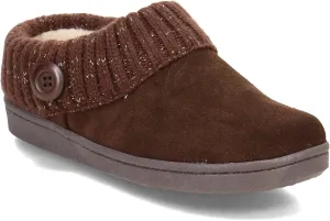 Clarks Womens Slipper Suede Leather Knitted Collar Clog Slippers - Plush Faux Fur Lining