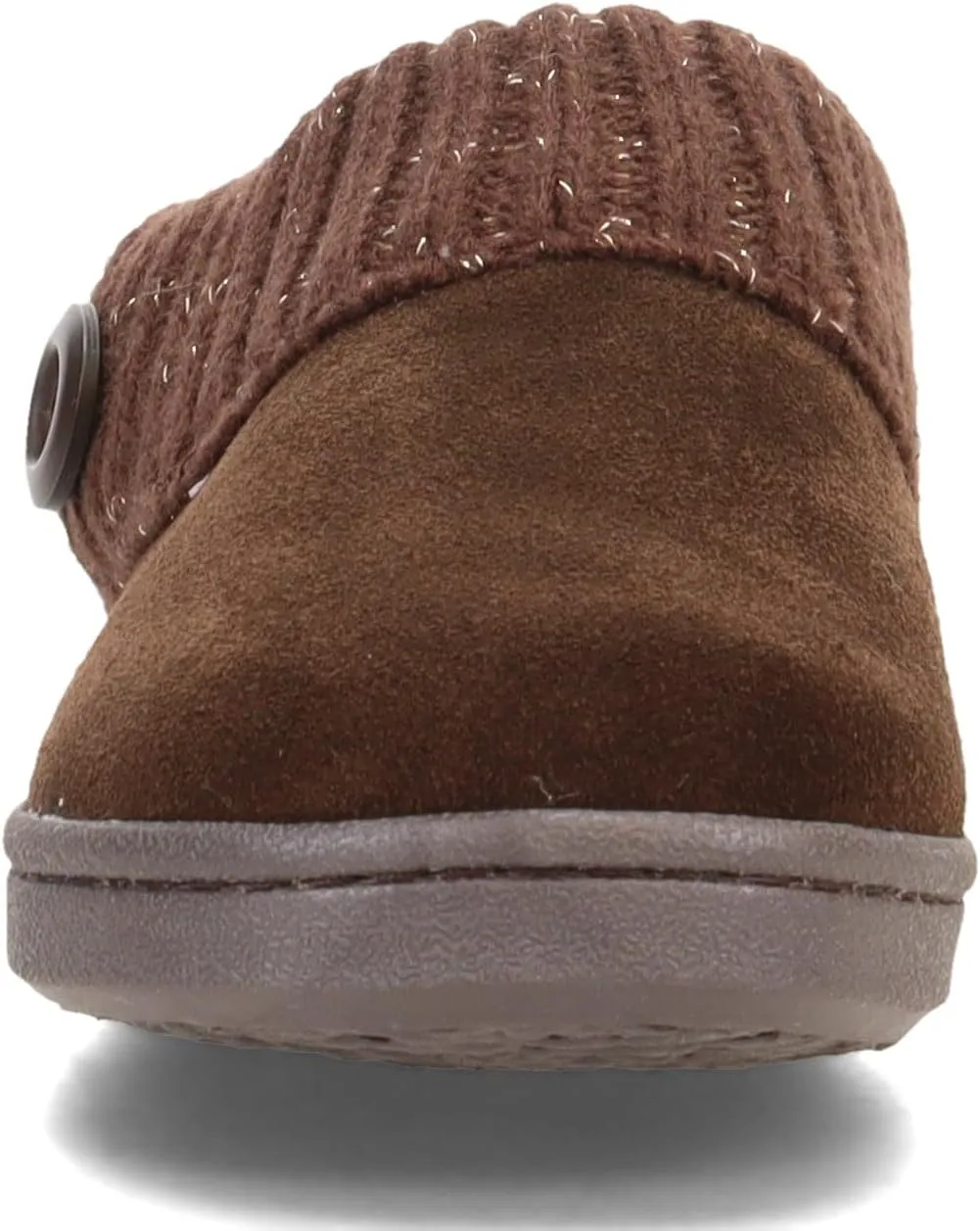 Clarks Womens Slipper Suede Leather Knitted Collar Clog Slippers - Plush Faux Fur Lining