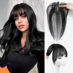 Clip in Bangs Hair Clip 100% Real Human Hair Toppers for women clip on Bangs Human Hair with 360°Cover Lace Topper for Women Wispy Fake hair for Daily Wear