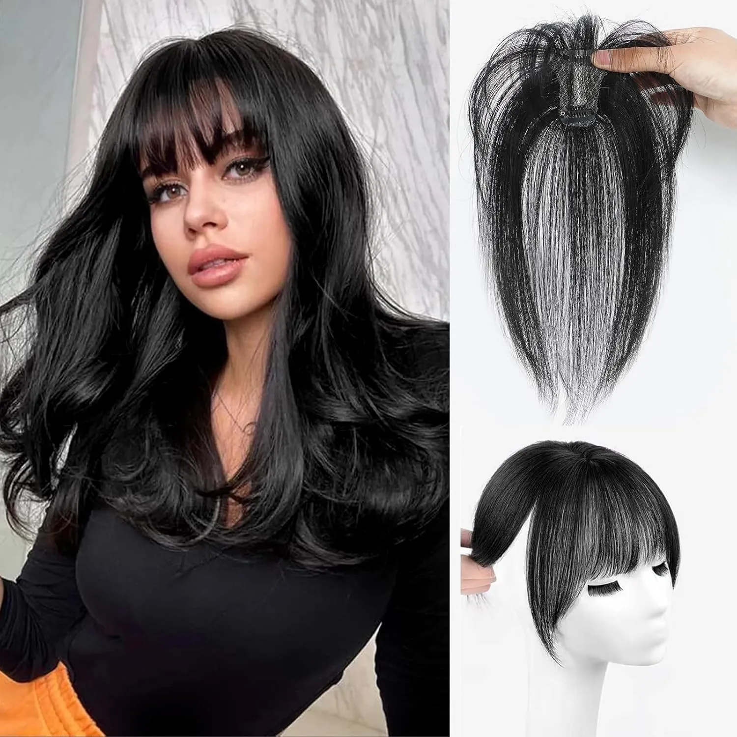 Clip in Bangs Hair Clip 100% Real Human Hair Toppers for women clip on Bangs Human Hair with 360°Cover Lace Topper for Women Wispy Fake hair for Daily Wear
