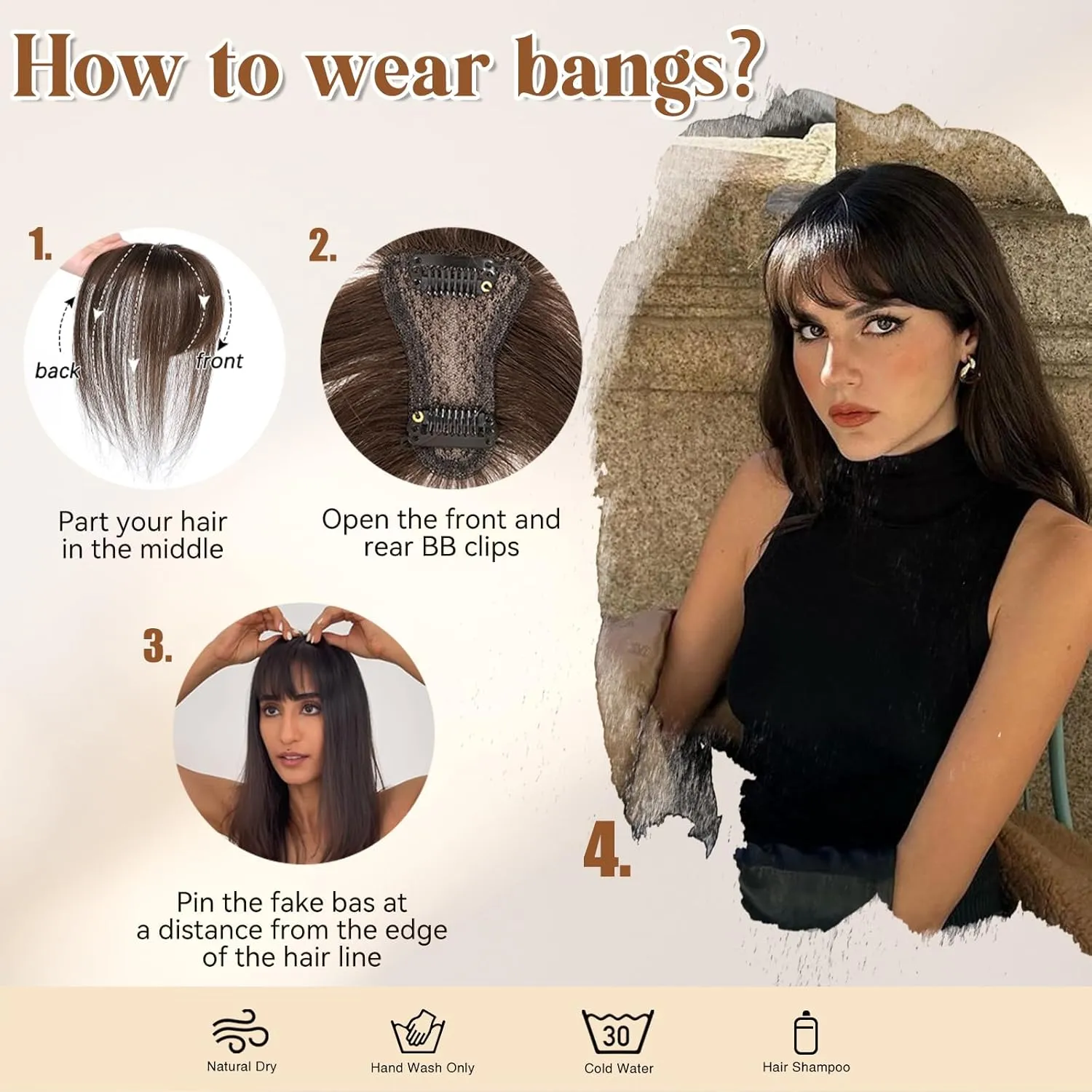 Clip in Bangs Hair Clip 100% Real Human Hair Toppers for women clip on Bangs Human Hair with 360°Cover Lace Topper for Women Wispy Fake hair for Daily Wear