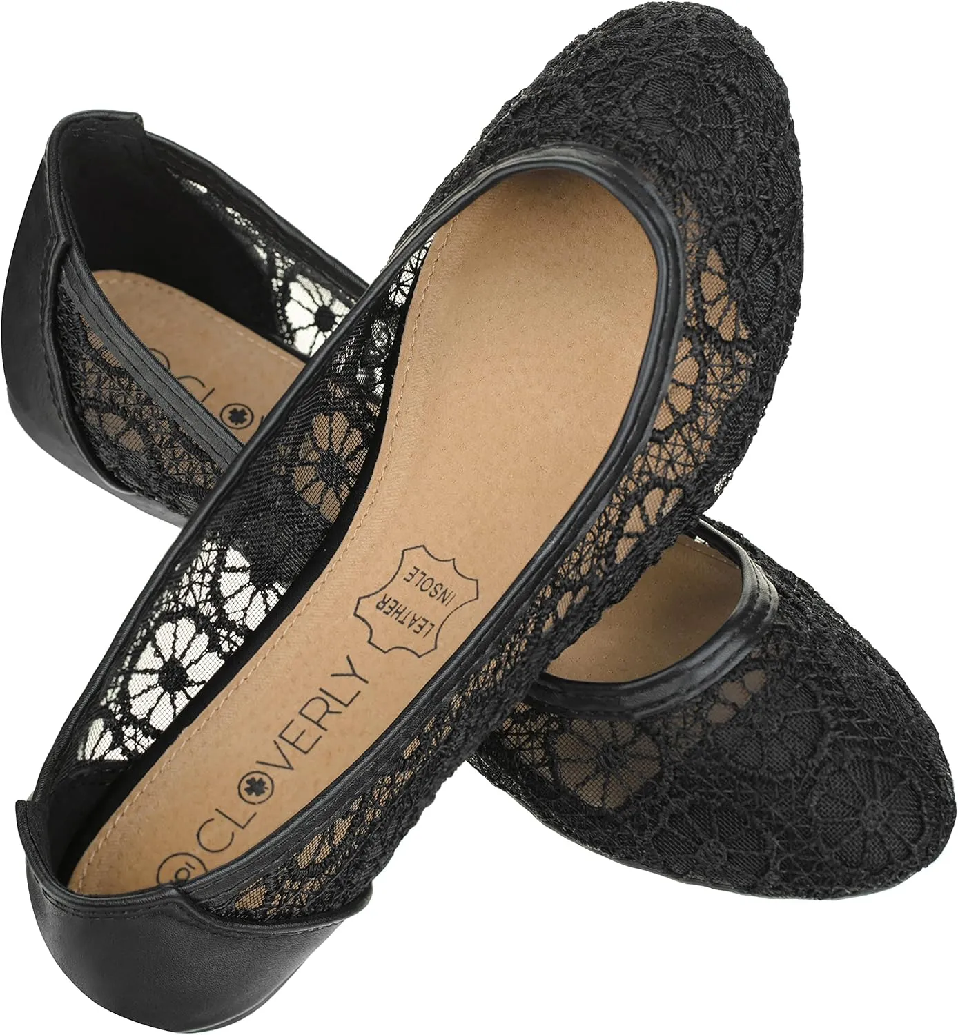 CLOVERLAY Women's Ballet Shoe Floral Breathable Crochet Lace Ballet Flats