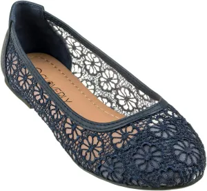 CLOVERLAY Women's Ballet Shoe Floral Breathable Crochet Lace Ballet Flats