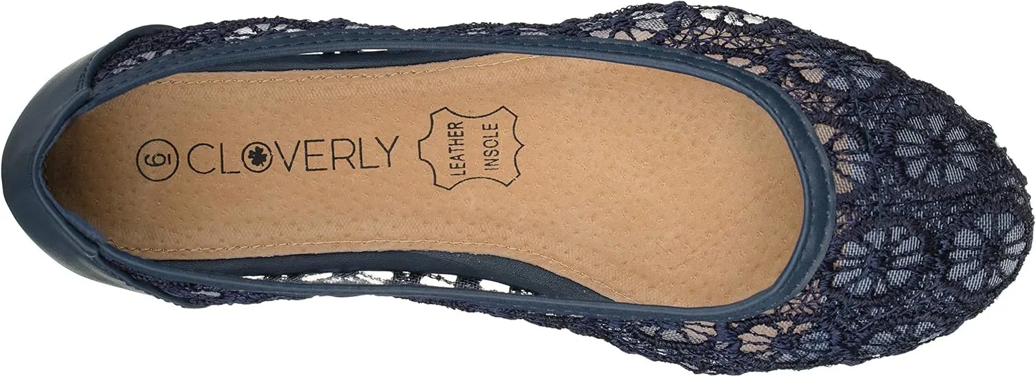 CLOVERLAY Women's Ballet Shoe Floral Breathable Crochet Lace Ballet Flats