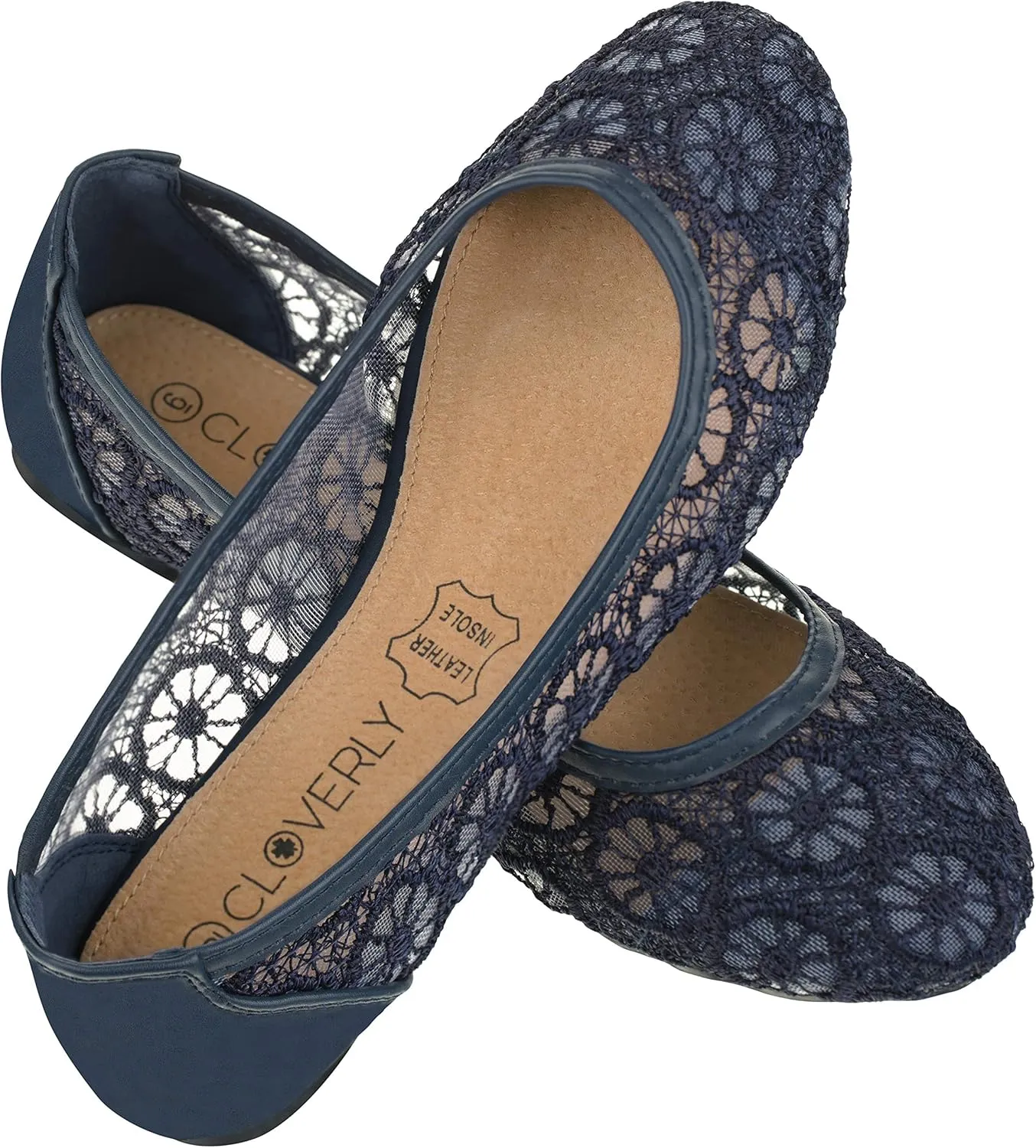 CLOVERLAY Women's Ballet Shoe Floral Breathable Crochet Lace Ballet Flats