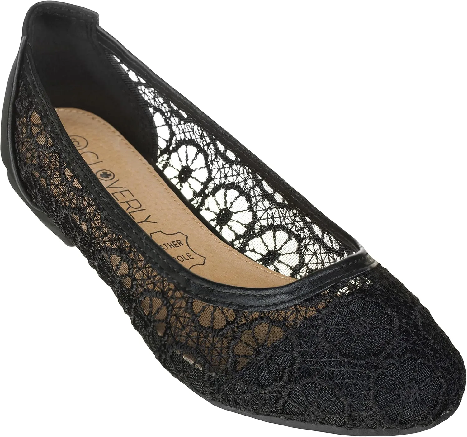 CLOVERLAY Women's Ballet Shoe Floral Breathable Crochet Lace Ballet Flats
