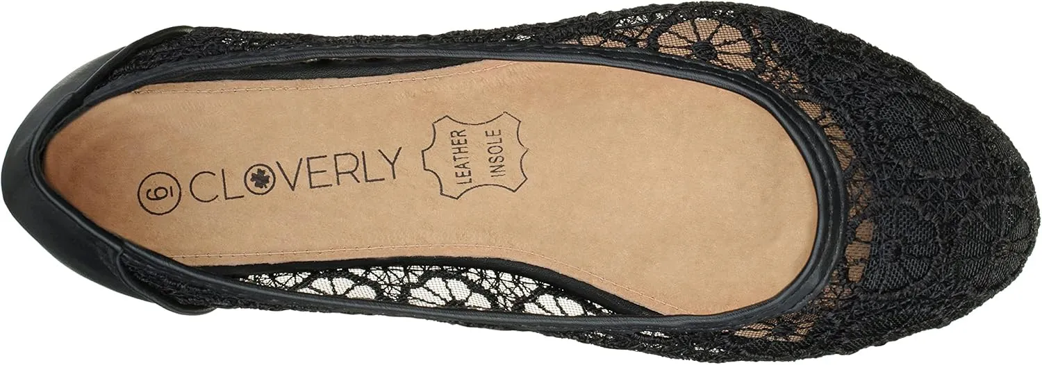 CLOVERLAY Women's Ballet Shoe Floral Breathable Crochet Lace Ballet Flats