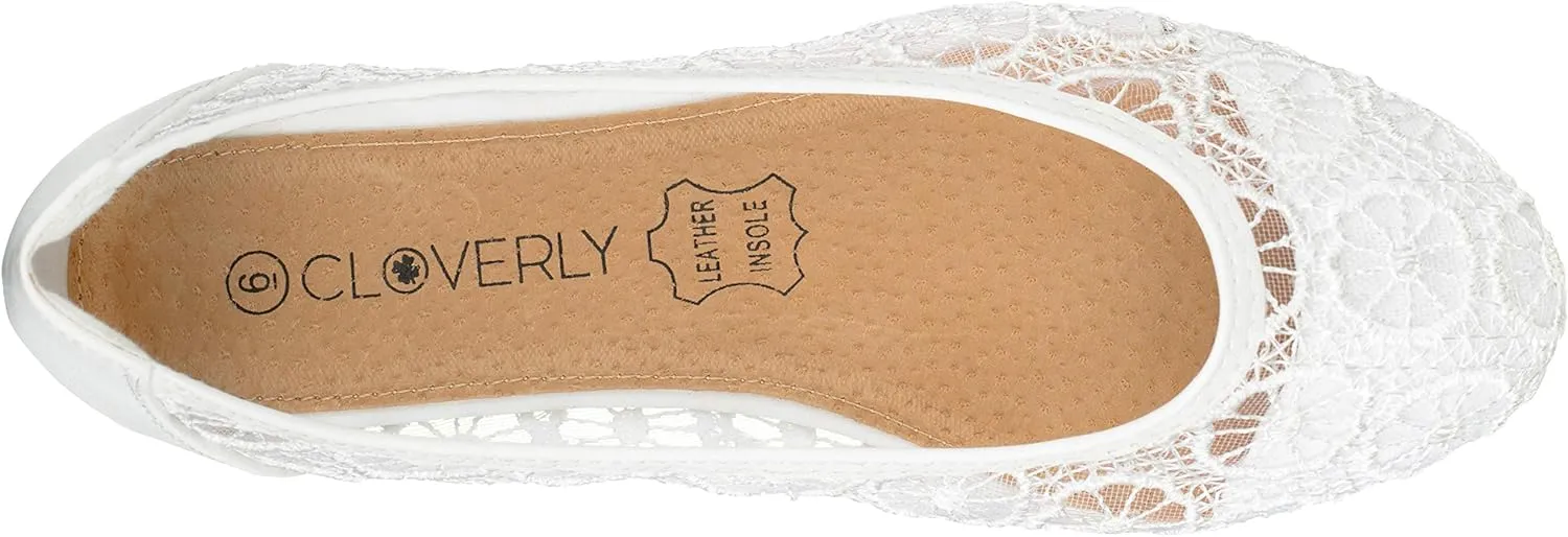 CLOVERLAY Women's Ballet Shoe Floral Breathable Crochet Lace Ballet Flats