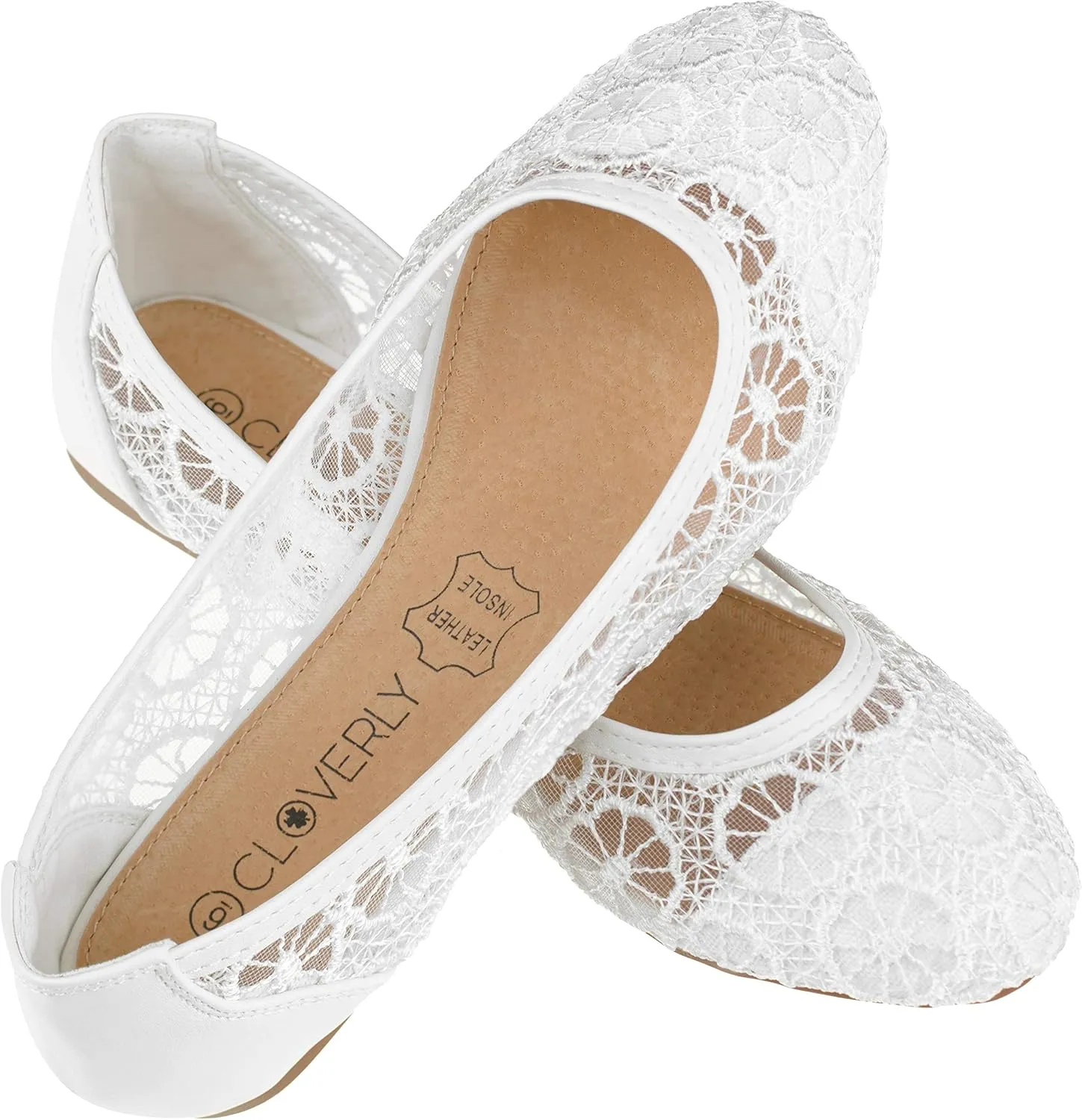 CLOVERLAY Women's Ballet Shoe Floral Breathable Crochet Lace Ballet Flats
