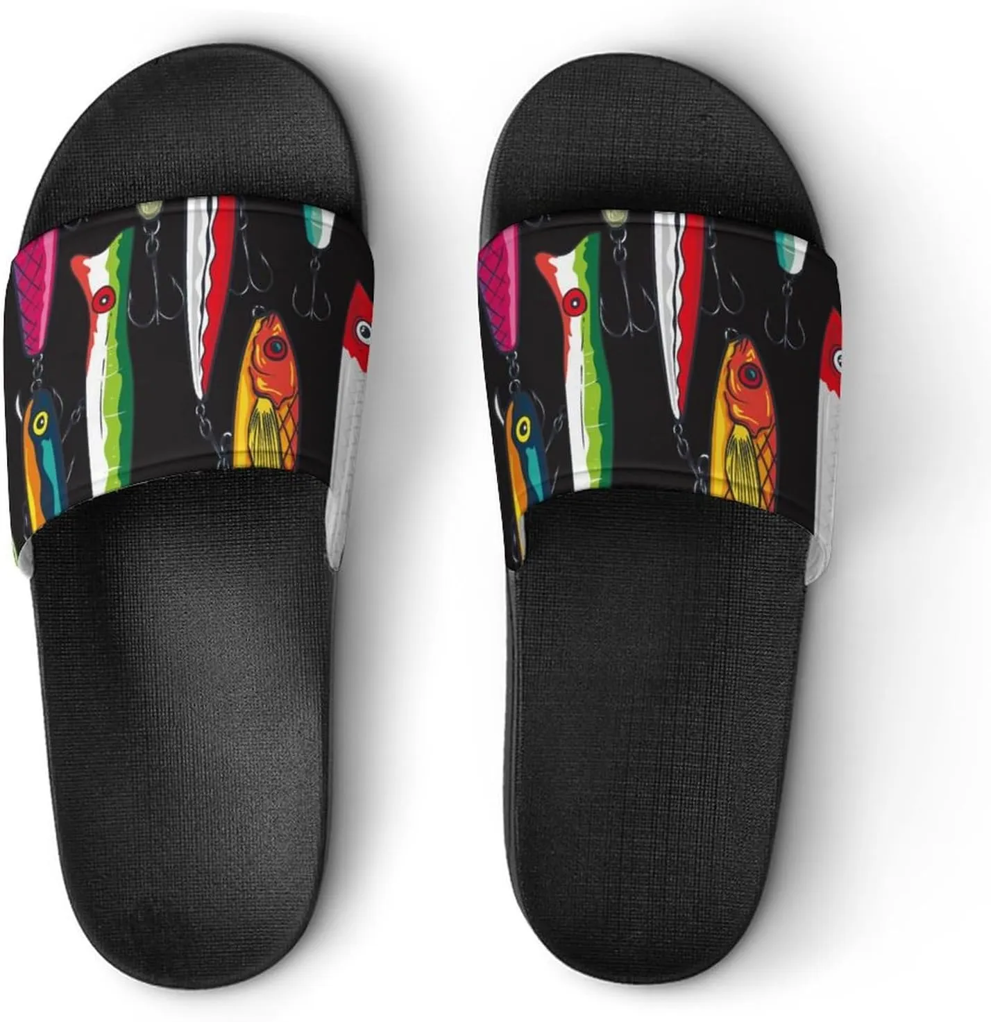Colorful Fishing Bass Lures Pattern House Slippers for Women Men Shower Slides Bathroom Sandals