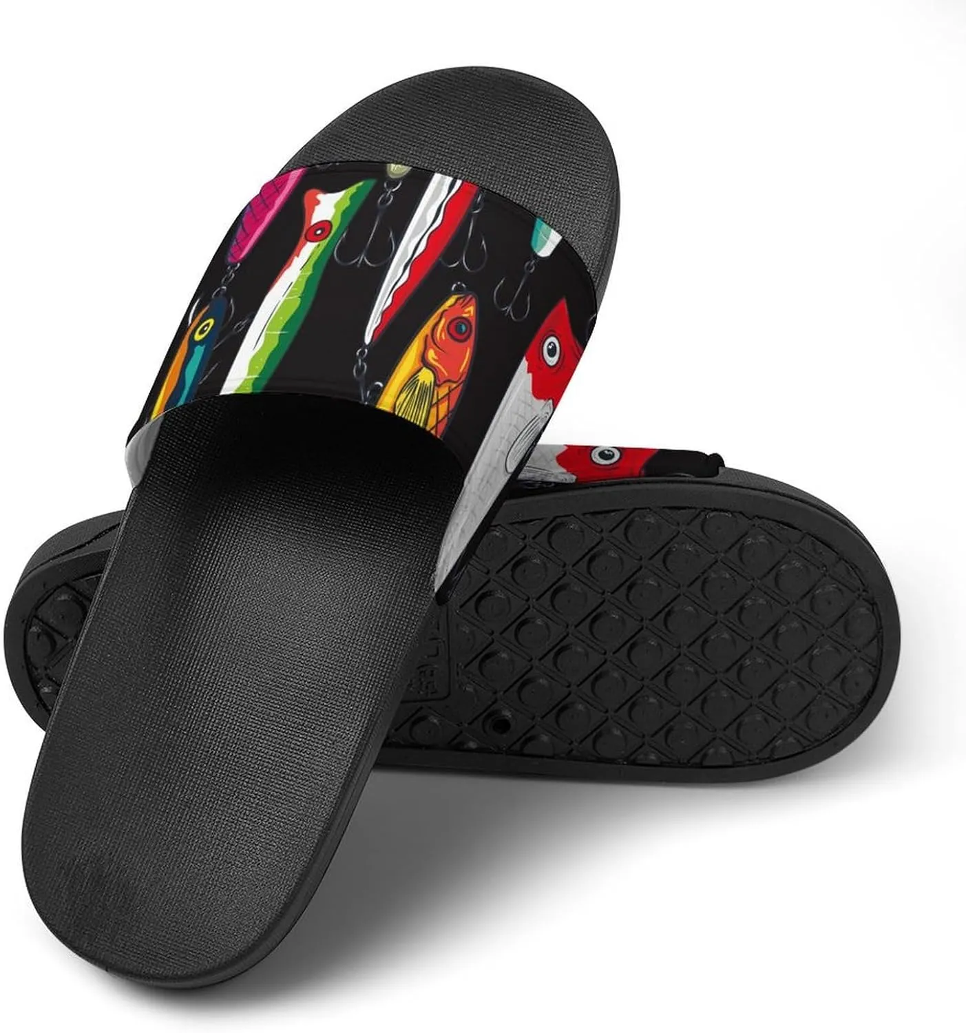 Colorful Fishing Bass Lures Pattern House Slippers for Women Men Shower Slides Bathroom Sandals