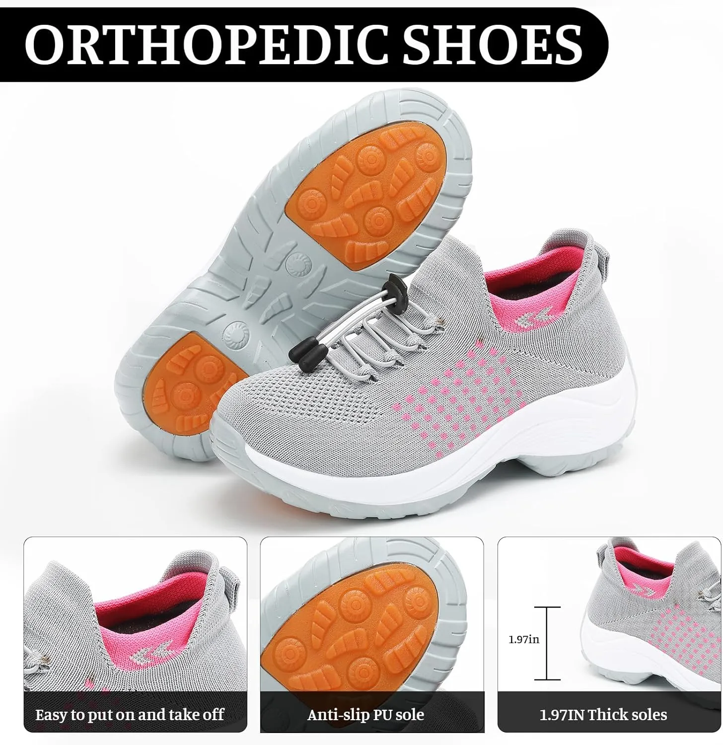 Comfort Orthowear Shoes for Women Men Orthopedic Tennis Shoe Waterproof Comfortable Walking Shoes for Women with Plantar Fasciitis Air Cushion Ortho Breathable Stretch Cushion Orthopedic Sneakers