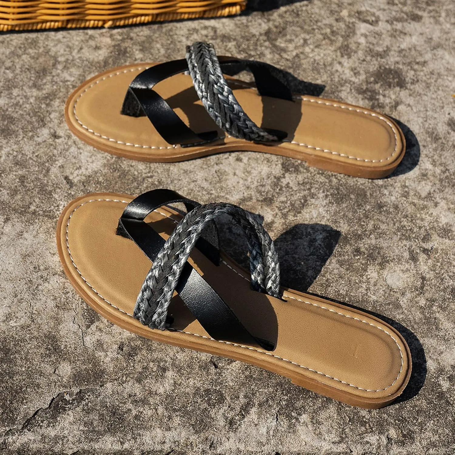 Comfortable Slide Sandals Women Summer Weave Slip On Casual Open Toe Flat Soft Bottom Breathable Slippers Shoes Sandals