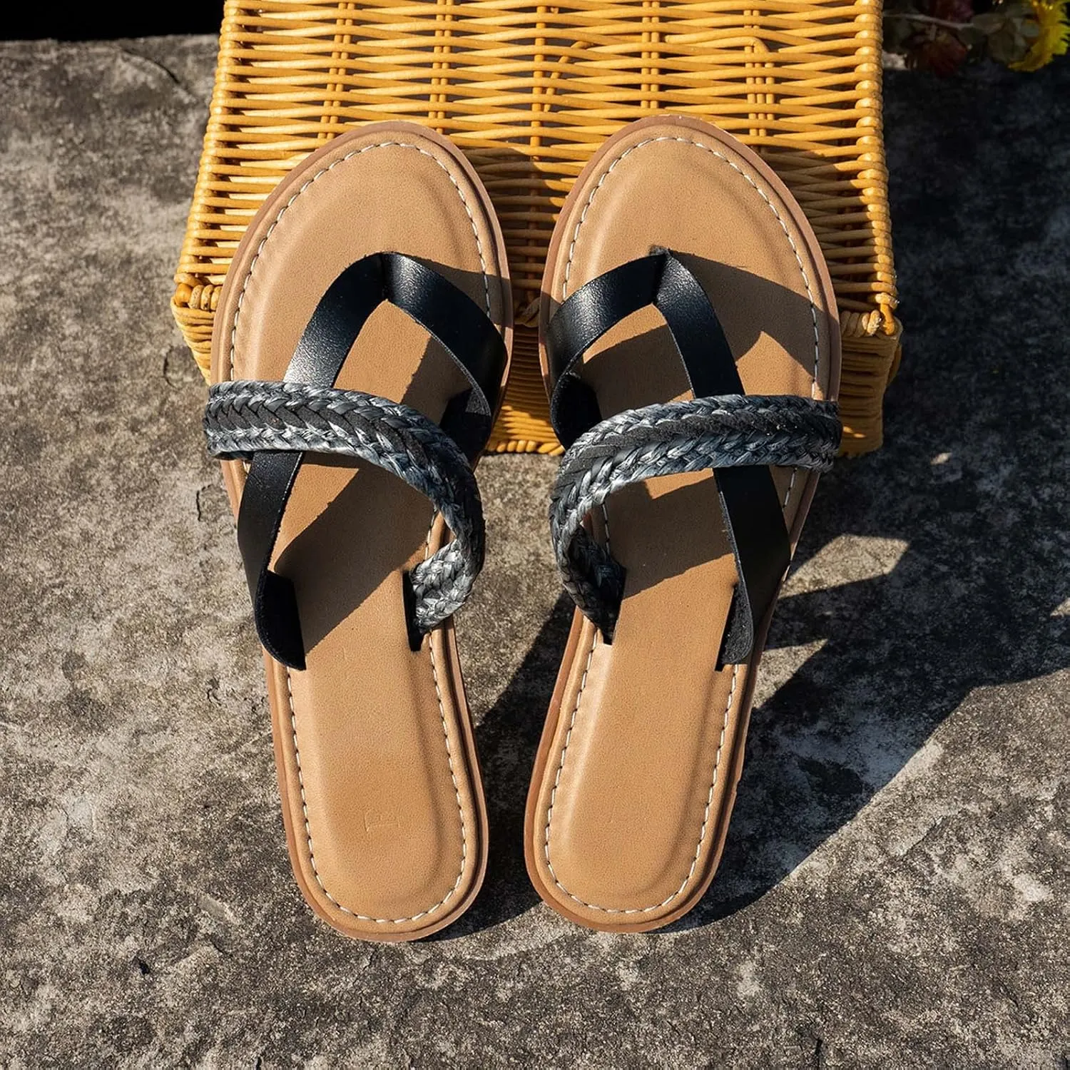 Comfortable Slide Sandals Women Summer Weave Slip On Casual Open Toe Flat Soft Bottom Breathable Slippers Shoes Sandals