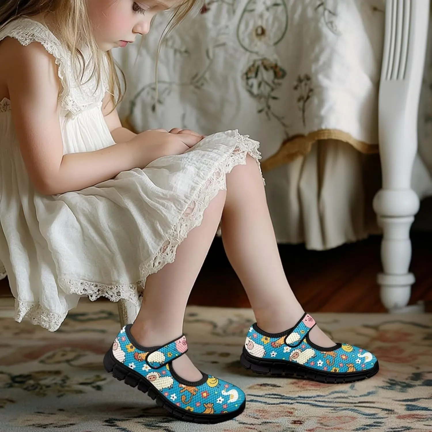Comfortable Slip-On Sneaker for Girls,Girls'Mary Jane Shoes for Party,Cartoon Walking Flat Shoes for Daily Wear