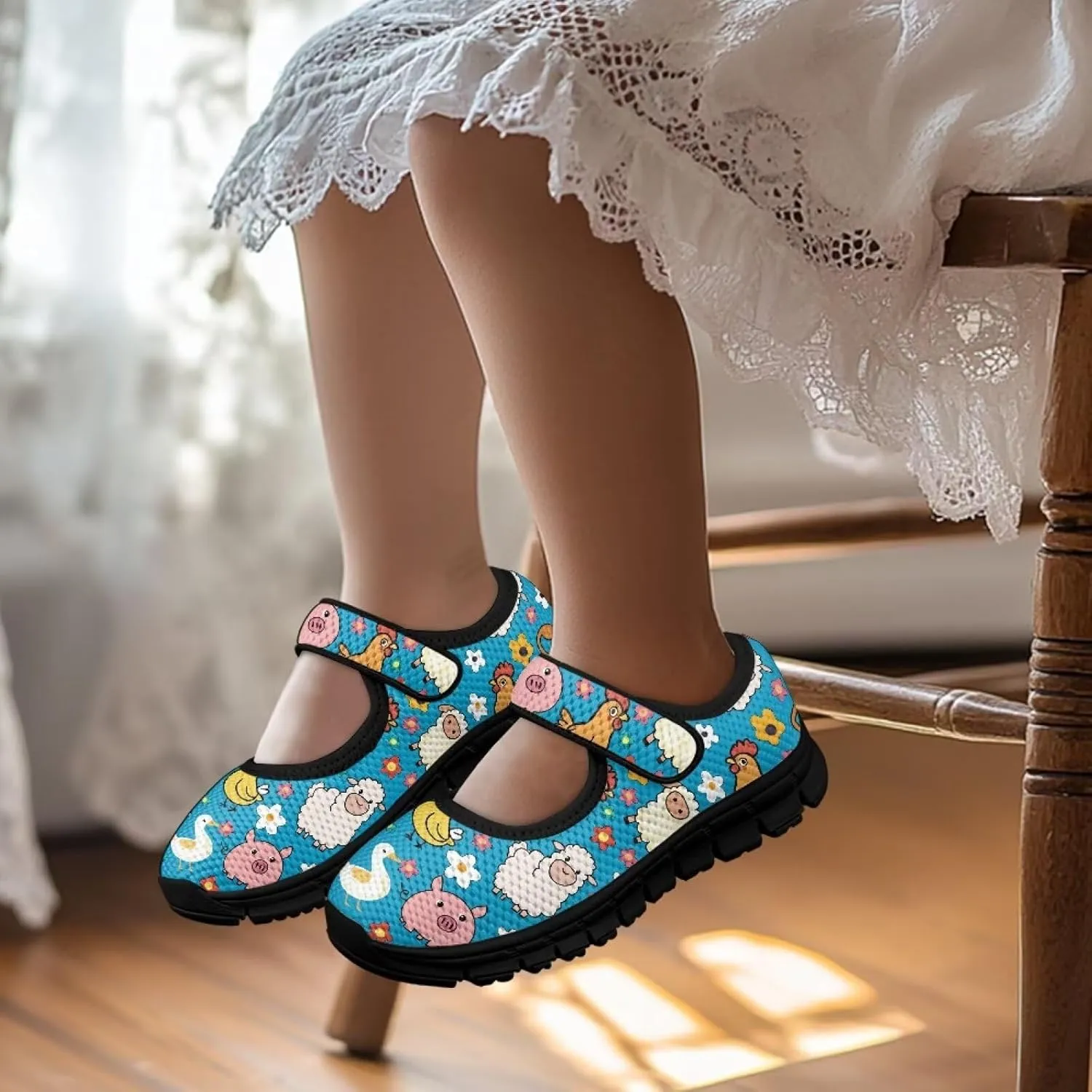 Comfortable Slip-On Sneaker for Girls,Girls'Mary Jane Shoes for Party,Cartoon Walking Flat Shoes for Daily Wear