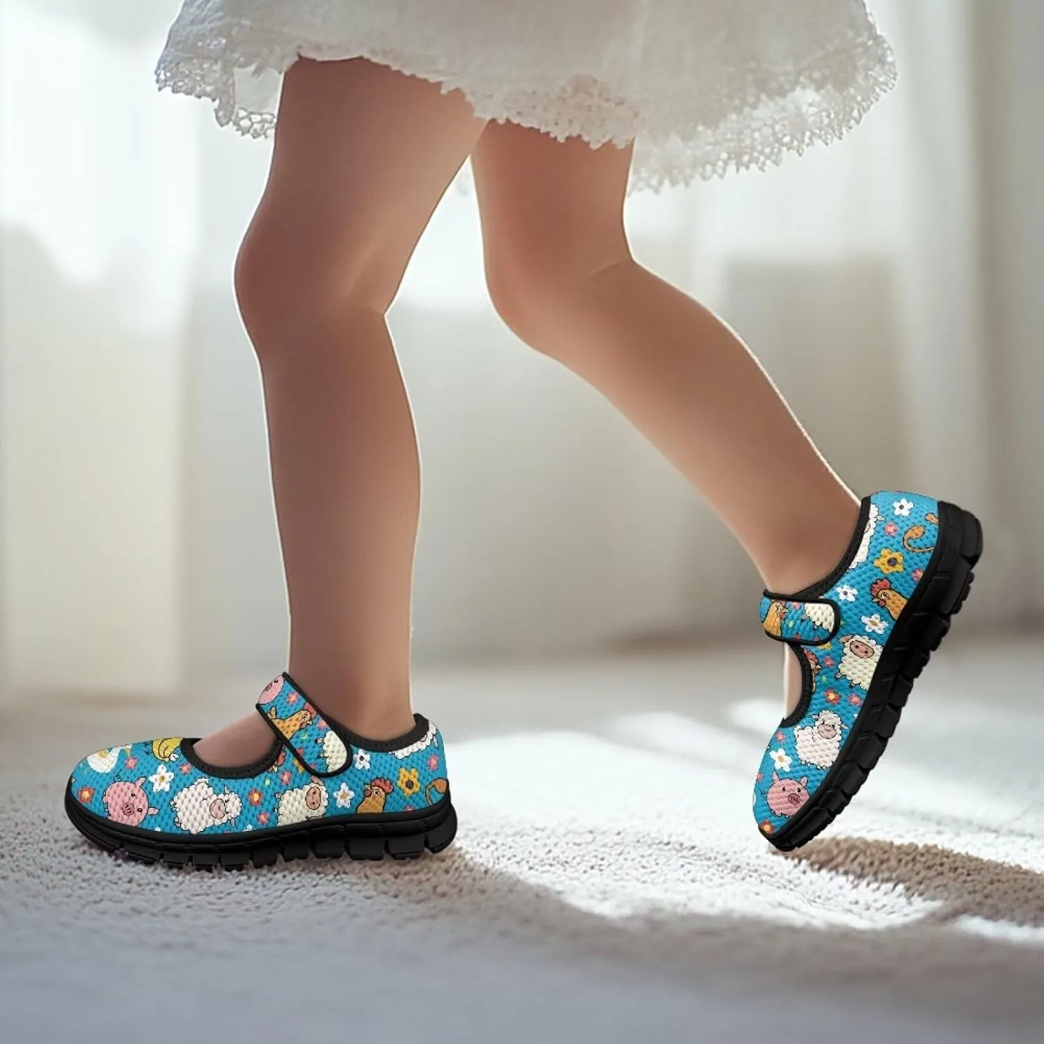 Comfortable Slip-On Sneaker for Girls,Girls'Mary Jane Shoes for Party,Cartoon Walking Flat Shoes for Daily Wear