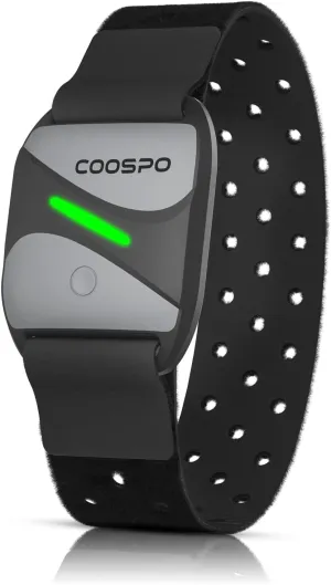 COOSPO Heart Rate Monitor Armband HW807, Bluetooth 5.0 ANT  HRM with HR Zone LED Indicator, Tracking Heartbeat HRV for Fitness Training, Work with Peloton/Polar/Wahoo/Strava/DDP Yoga