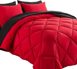 Cosybay Bed in a Bag Queen Reversible Comforter Sets 7pcs All Season Down Alternative Bedding Sets Red and Black with Comforter, Pillow Shams, Flat Sheet, Fitted Sheet and Pillowcase