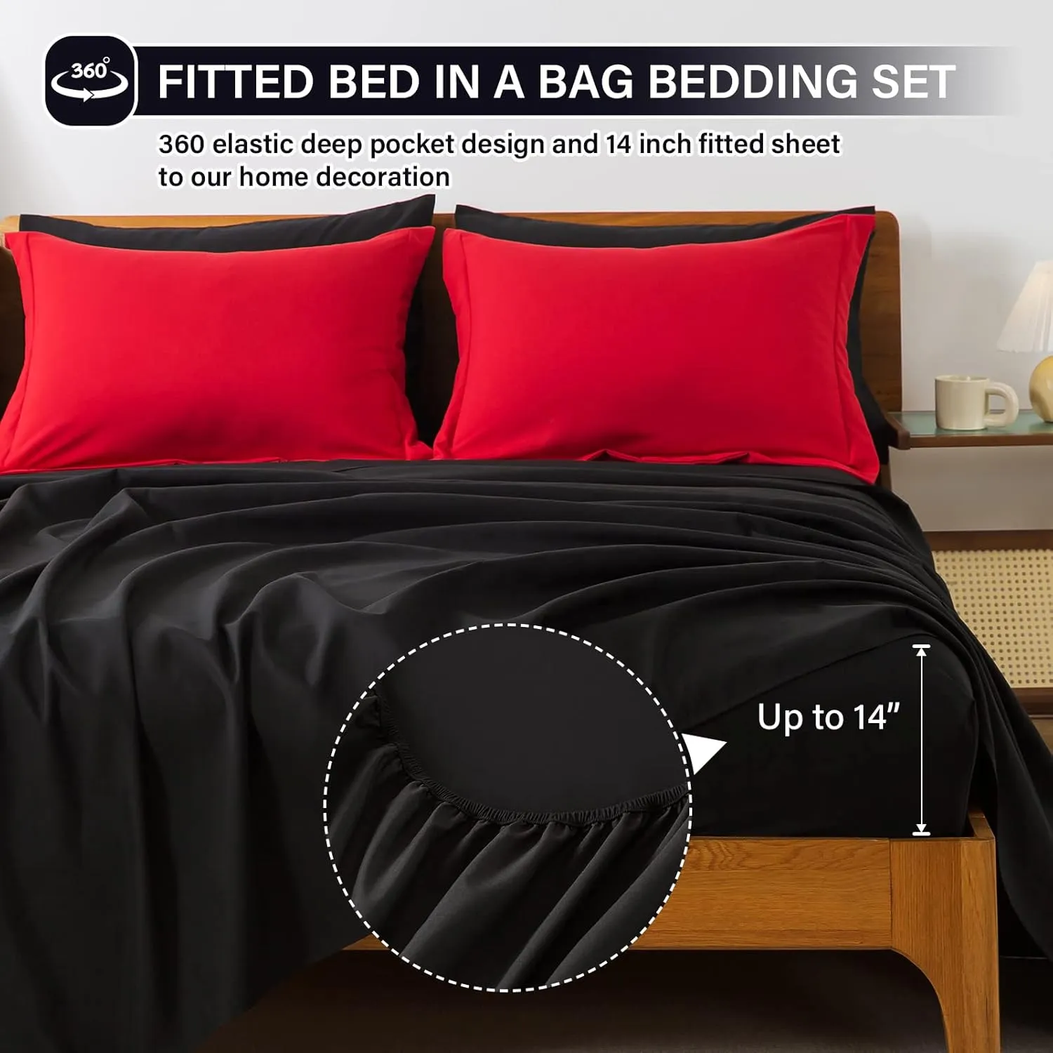 Cosybay Bed in a Bag Queen Reversible Comforter Sets 7pcs All Season Down Alternative Bedding Sets Red and Black with Comforter, Pillow Shams, Flat Sheet, Fitted Sheet and Pillowcase