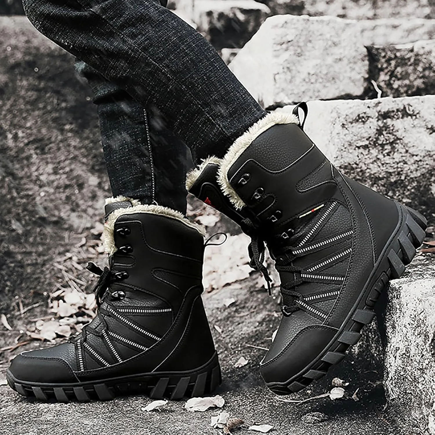 Cotton Snow Boots for Men Water Proof Insulated Mid Calf Boots Fleece Lined Warm Winter Non Slip Mens Warm Boots Size 11