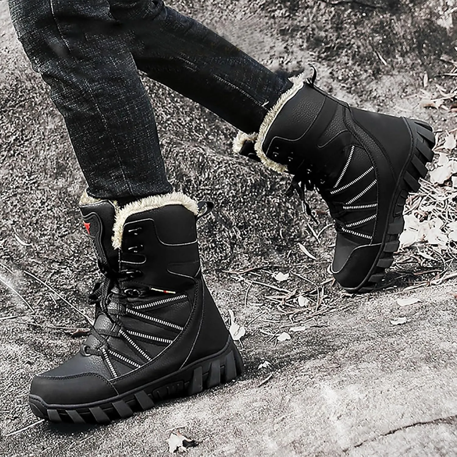 Cotton Snow Boots for Men Water Proof Insulated Mid Calf Boots Fleece Lined Warm Winter Non Slip Mens Warm Boots Size 11