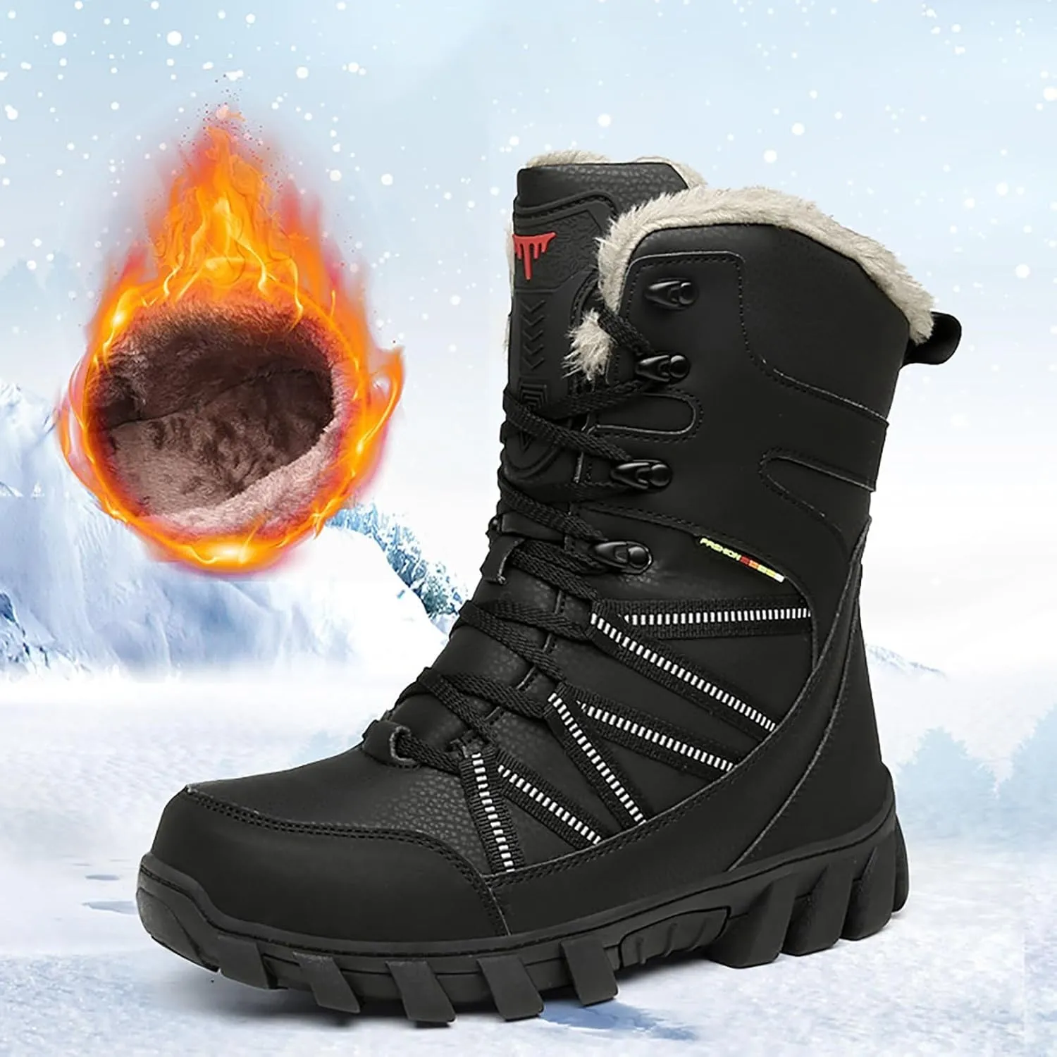 Cotton Snow Boots for Men Water Proof Insulated Mid Calf Boots Fleece Lined Warm Winter Non Slip Mens Warm Boots Size 11