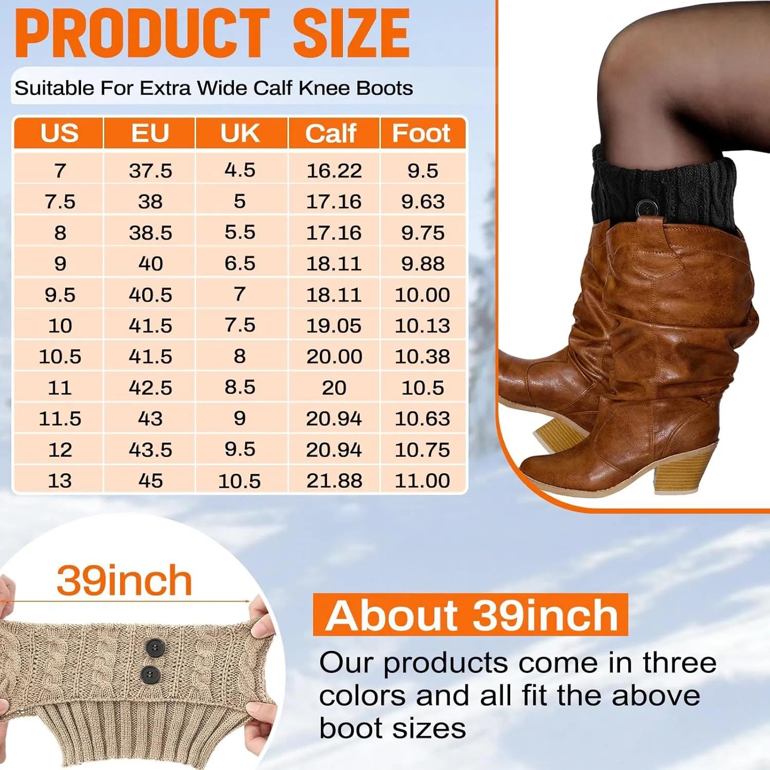 Coume 3 Pairs Women's Extra Wide Calf Boot Cuffs Plus Size Boot Toppers for Women Leg Warmer Socks Gift for Christmas Winter