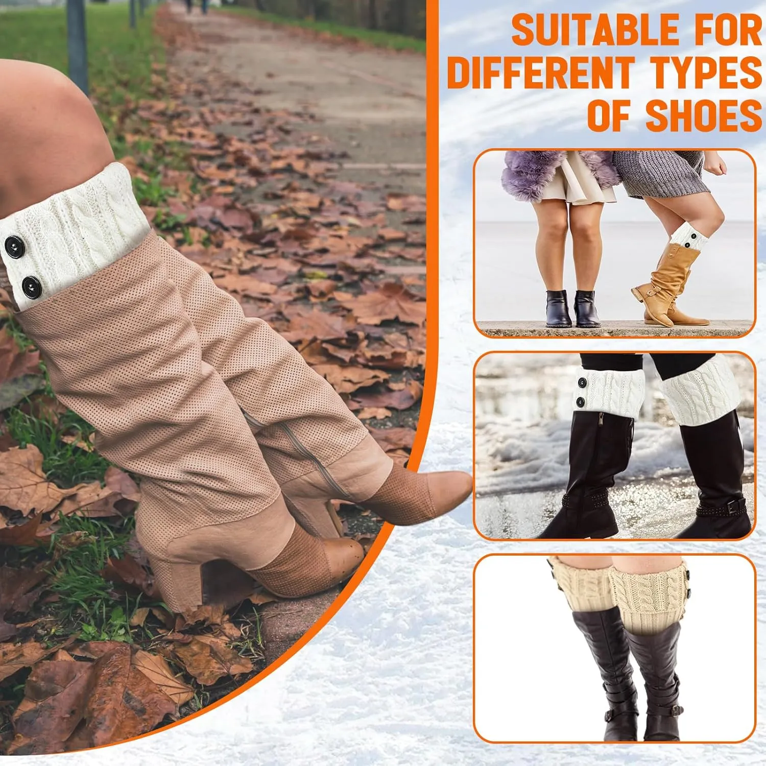 Coume 3 Pairs Women's Extra Wide Calf Boot Cuffs Plus Size Boot Toppers for Women Leg Warmer Socks Gift for Christmas Winter