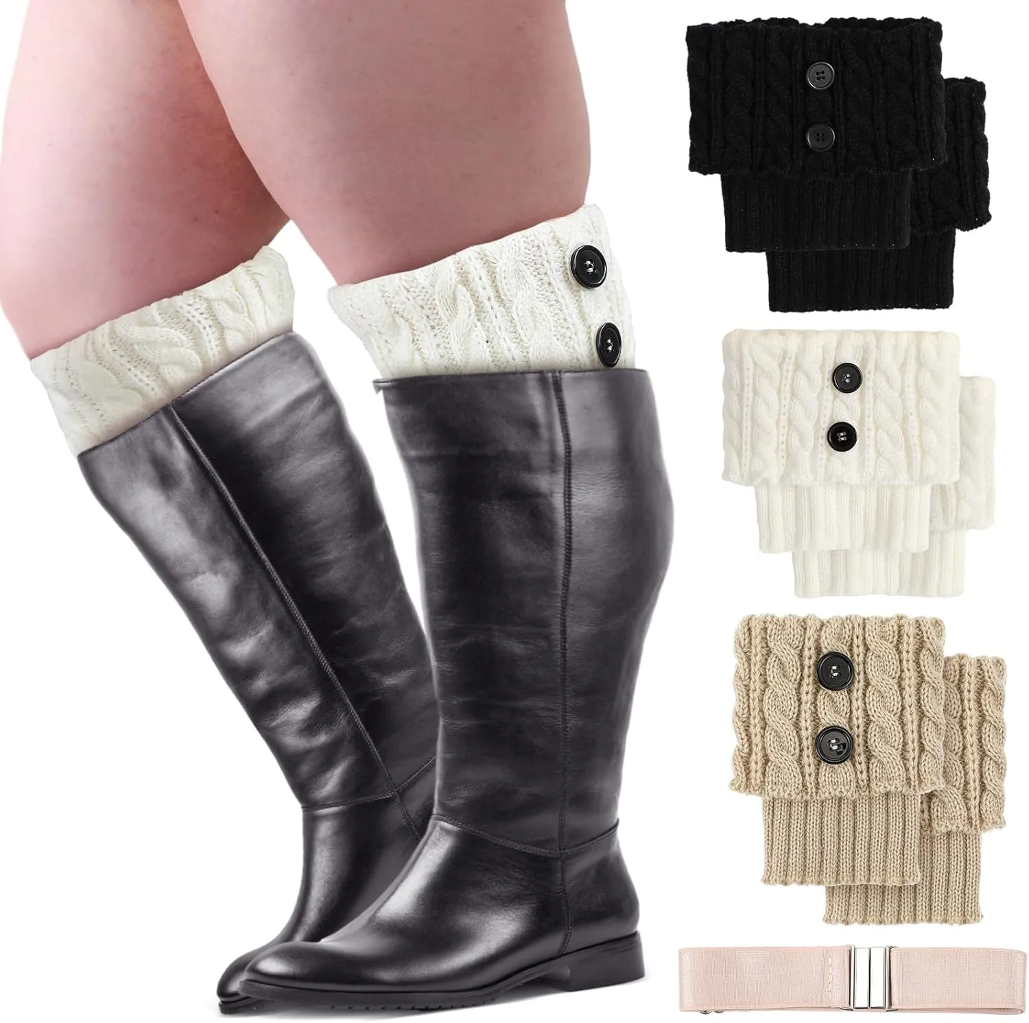 Coume 3 Pairs Women's Extra Wide Calf Boot Cuffs Plus Size Boot Toppers for Women Leg Warmer Socks Gift for Christmas Winter