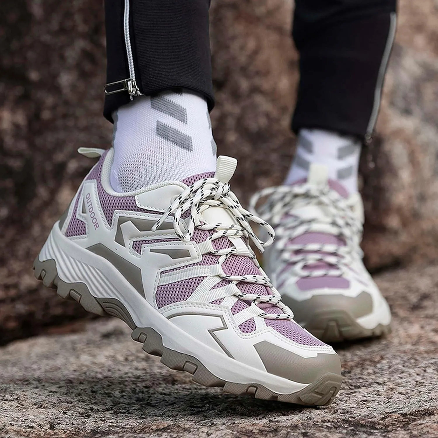 Couple Outdoor Mountaineering Boots, Muddy wading Plush Hiking Shoes, Rubber Sole Breathable Mesh Ankle Shoes, Casual and Fashionable Travel Boots, Anti Slip Sports Shoes